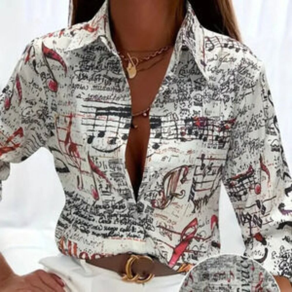 Unique Musical Note Print Blouse